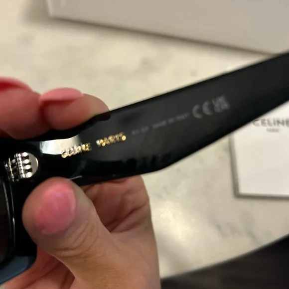 Celine Black Rectangular Slim-Edge Sunglasses - Picture 7 of 8